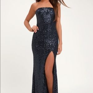 Lulu’s Navy Blue Strapless Sequin Maxi Dress